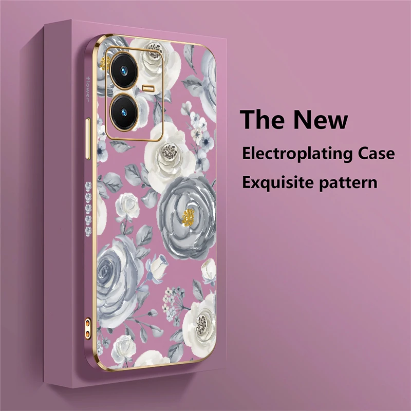 الفاخرة تصفيح جراب هاتف ل Vivo Y20 2021 Y18 Y17S Y16 Y21 Y21E Y21S Y21A Y20i Y20A Y20G غطاء نمط زهرة السيليكون #3