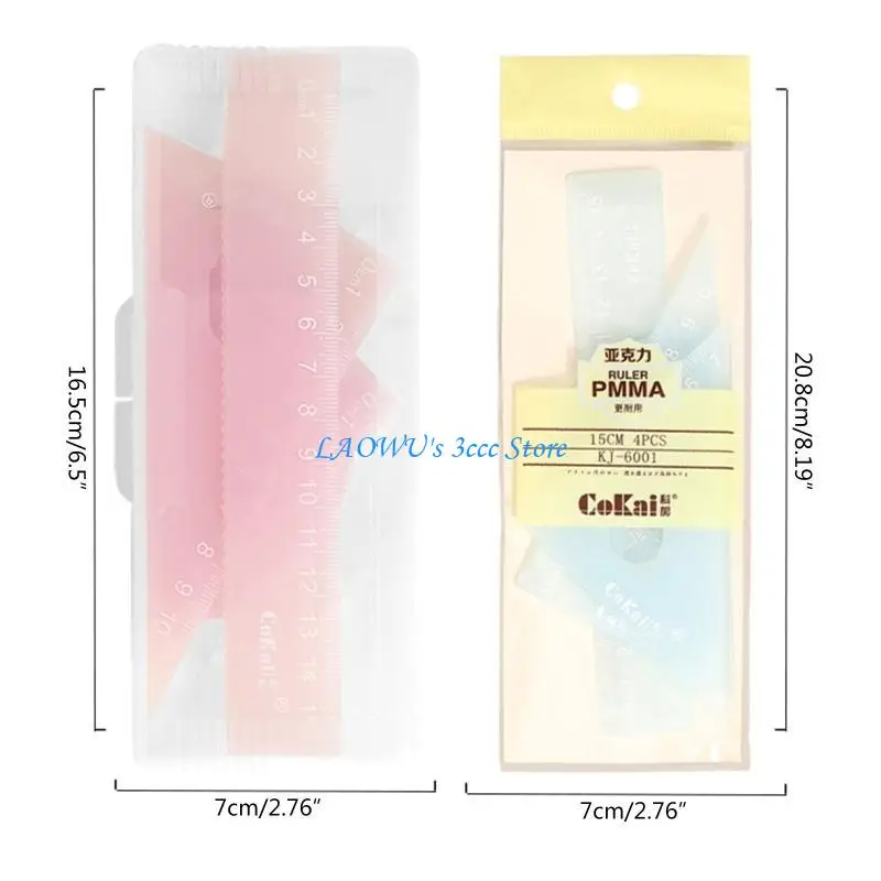 Y8AD Math Geometry Ruler Examen Tool transparant voor studenten kinderen volwassenen 4PCS