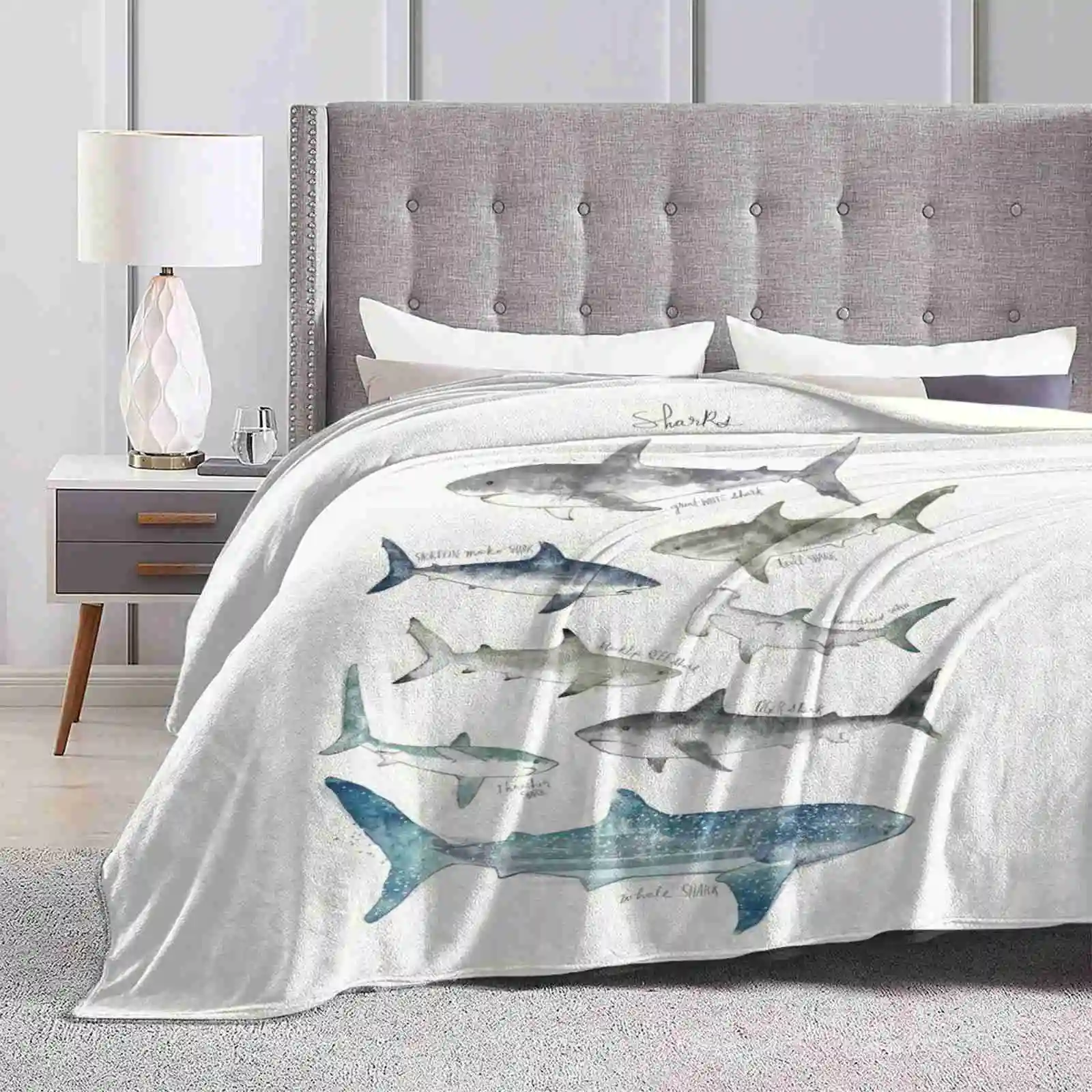 Sharks New Selling Custom Print Flannel Soft Blanket Sharks Ocean Sea Nature Animals Wildlife Fauna Creature Great White