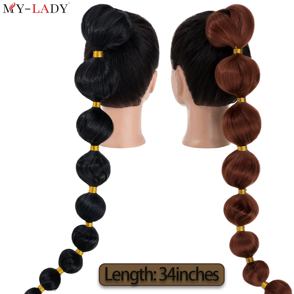 My-Lady 34\'\' Synthetic Ponytail Extensions Bubbles Hair 120g Long Straight Hair Tail Hair Extensions Wrap Rubber Band Fake Hair