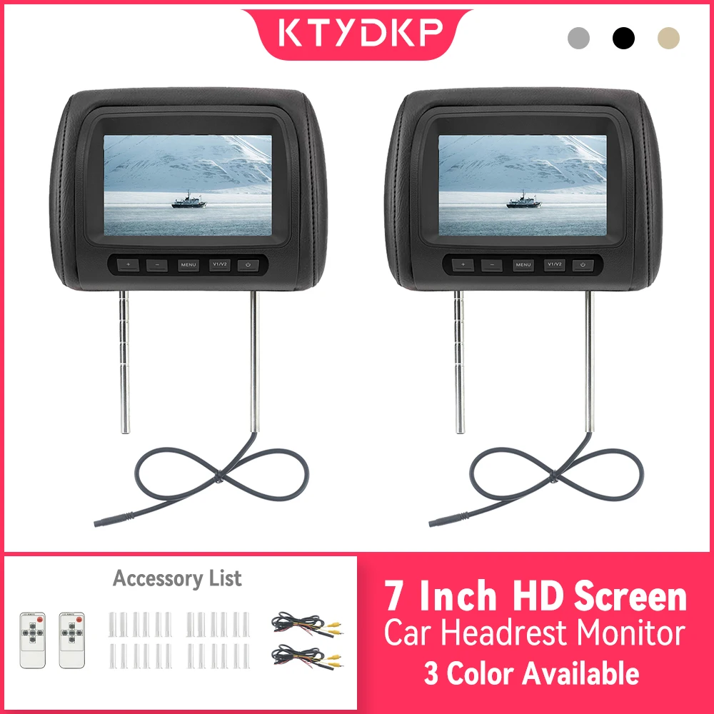 KTYDKP 범용 자동차 머리 받침 모니터 뒷좌석 터치 스크린 베개 없음, TFT LCD 디스플레이 리모컨 AV 입력, 7 인치