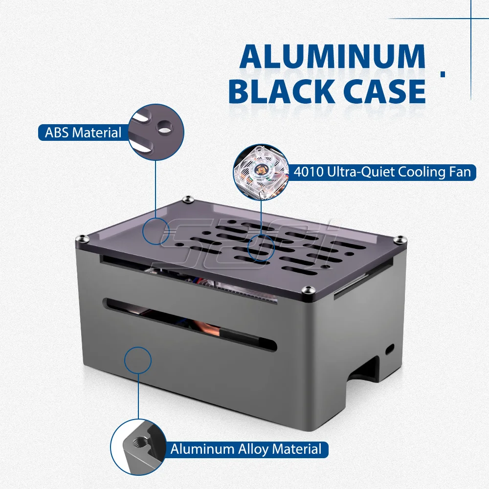 52Pi Raspberry Pi 4 Model B Aluminum Brick Case Black Enlosure Shell with Low-Profile Ice Tower Cooling Fan for RPI 4B