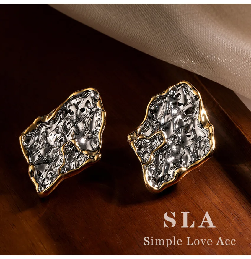 Lingzhi Wu Gold Silver Contrast Color Lava Luxury Top Quality Silver Earrings Female New Arrival