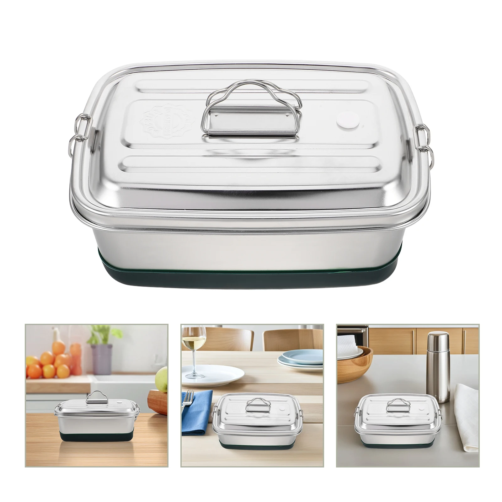 

Stainless Steel Lunch Box Leakproof 3 Compartments Food Container for Work School Picnic Metal Bento Carrier