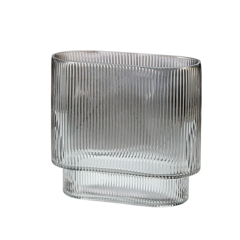 Simple small fresh U-shaped electroplated transparent glass vase creative vertical stripes ins water living room table ornaments