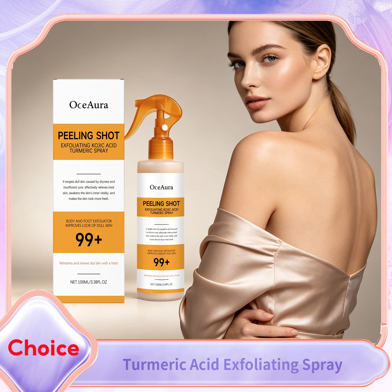 Turmeric Kojic Acid Exfoliating Spray Gentle Exfoliating Tighten Skin Barrier Soften Dead Skin Unclog Pores Brighten Body Scrub