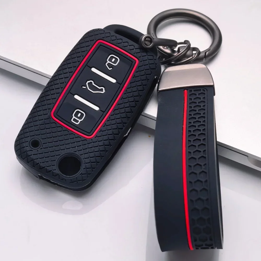 Autoschlüssel-Schutzhülle aus Silikon mit 3 Tasten für VW Golf 4 5 6 7 Bora Jetta POLO MK4 MK6 Bora Passat B5 B6 Superb Tiguan Beetle Schlüsselhülle