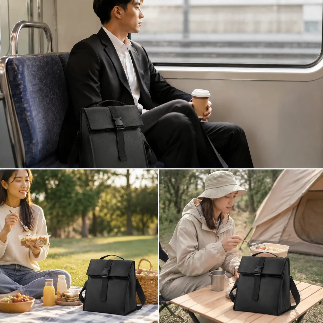 Camouflage Insulated Lunch Bag High-Density Polyester Large Capacity Handheld Lunch Tote Adjustable Shoulder Strap For Commuting