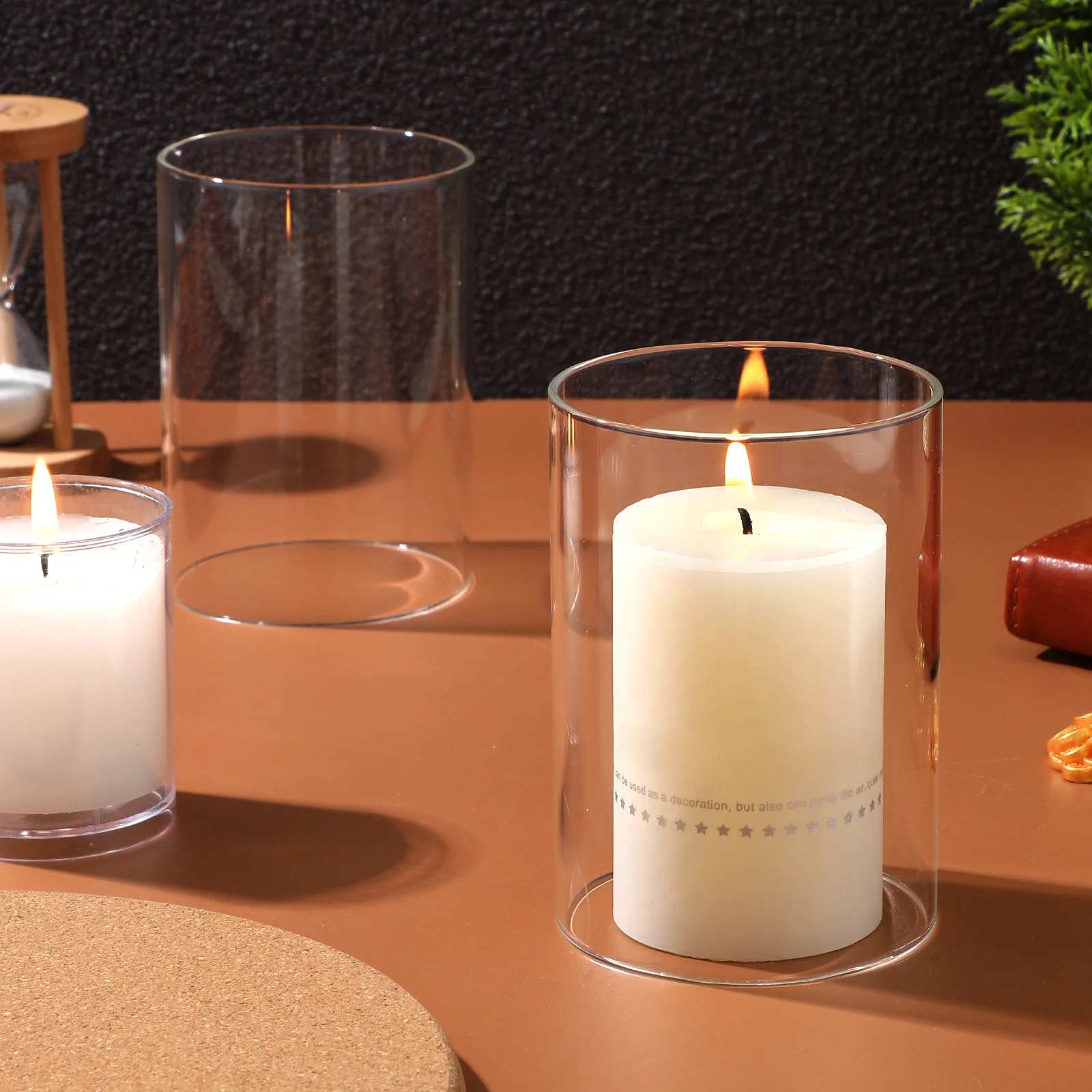 

2Pcs Clear Cylinder Glass Shades Open Ended Cover Transparent Decorative Glass Chimney for Desktop Home Use