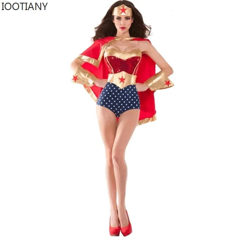 

Sexy Woman Wonderful Super Warrior Cosplay Costume Capes Wonder Woman Uniforms Purim Carnival Party Hero Fancy Dress Jumpsuit