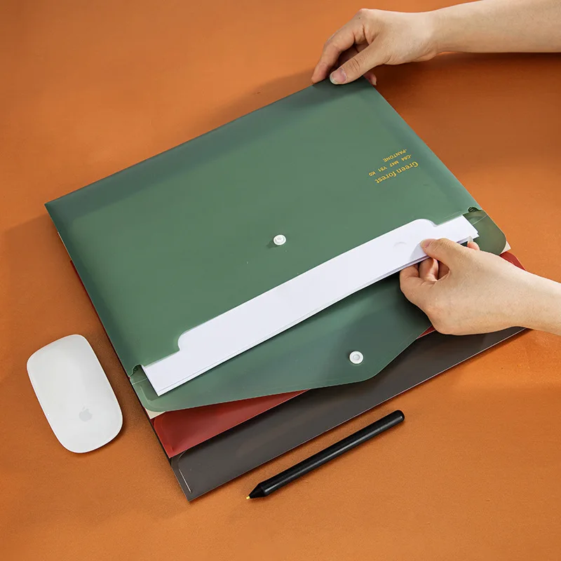 A4 Document Bag Snap Button Retro Storage Folder Thick Waterproof Pp Envelope Pouch For Office Business Paper File Organizer