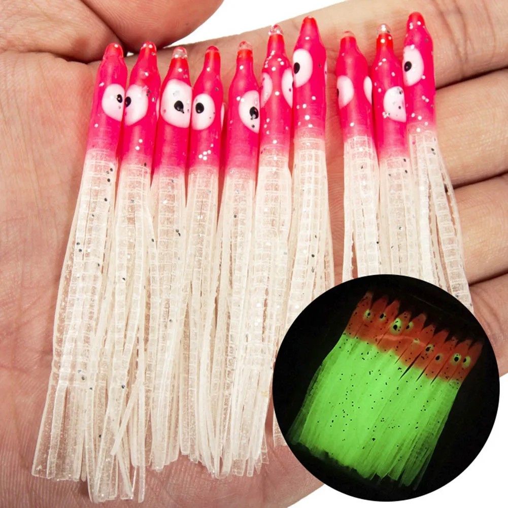 

10pcs 8cm Fishing Luminous Luya Bait For-Laser Needle Shape Octopus Squid PVC Soft Lure Fishing Tackle Accessories Pesca Iscas