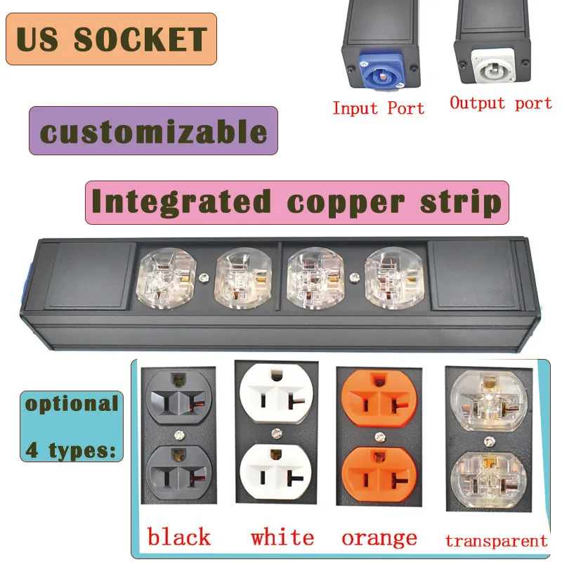 NAC3MPA NAC3MPB High-End American Socket Power Strip 2/4/6/8/10/12 Unit Aviation Input and Output Port 20A