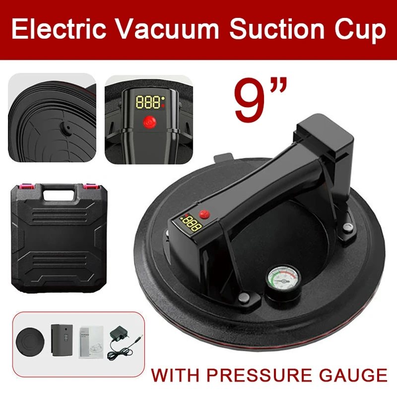 

9 Inch 240KG Heavy Electric Vacuum Suction Cup Pressure Gauge Lifter Glass Tile Suckers Industrial Air Pump With Battery Set