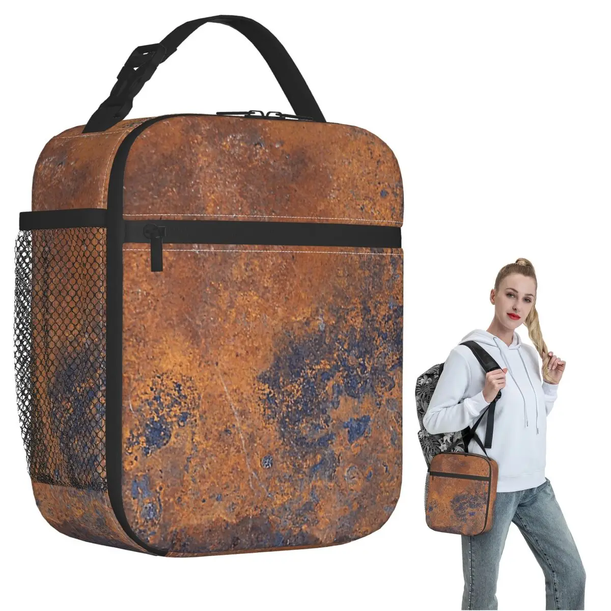 

Rust Insulated Lunch Bag for Women Children Portable Food Boxes Thermal Lunch Box Tote