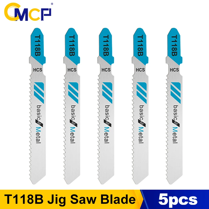 

CMCP 5pcs Jigsaw Blades T118B T-Shaft HCS Jig Saw Blades 76mm for Wood Plastic and Metal Cutting Woodworking Tools