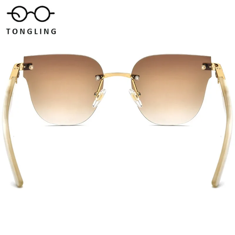 2025 New white buffalo horn cat-eye frameless diamond sunglasses for women street style can be paired with prescription lenses