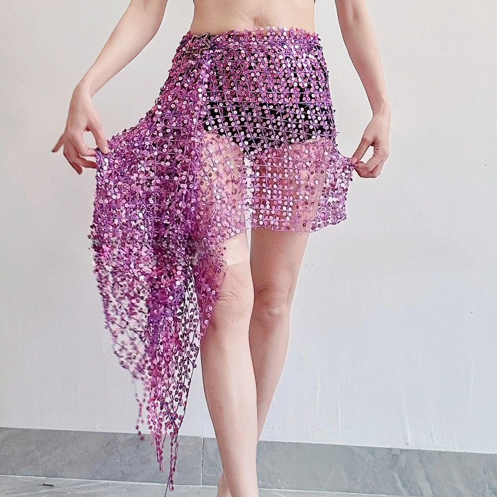 Abbigliamento da ballo Performance sul palco Abiti di moda Abbigliamento donna Asciugamano per fianchi Jazz Danza del ventre latino Catena in vita Gonna con nappe con paillettes
