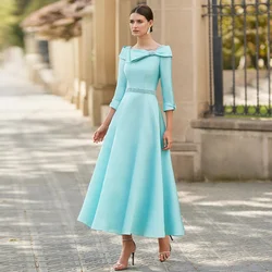 ew Pretty Light Green A Line Graduation Dresses Tea Length Boat Neck Guest Wedding with Bow for 2024 Elegant Fashionable New