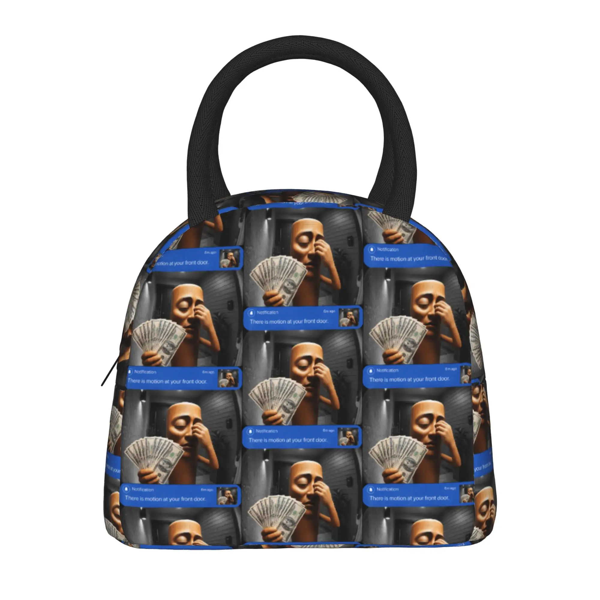 There is Motion at Your Front Tung Tung Tung Sahur Money Lunch Bag  Portable Zipper Lunch Box Women Office Print Cooler Bag