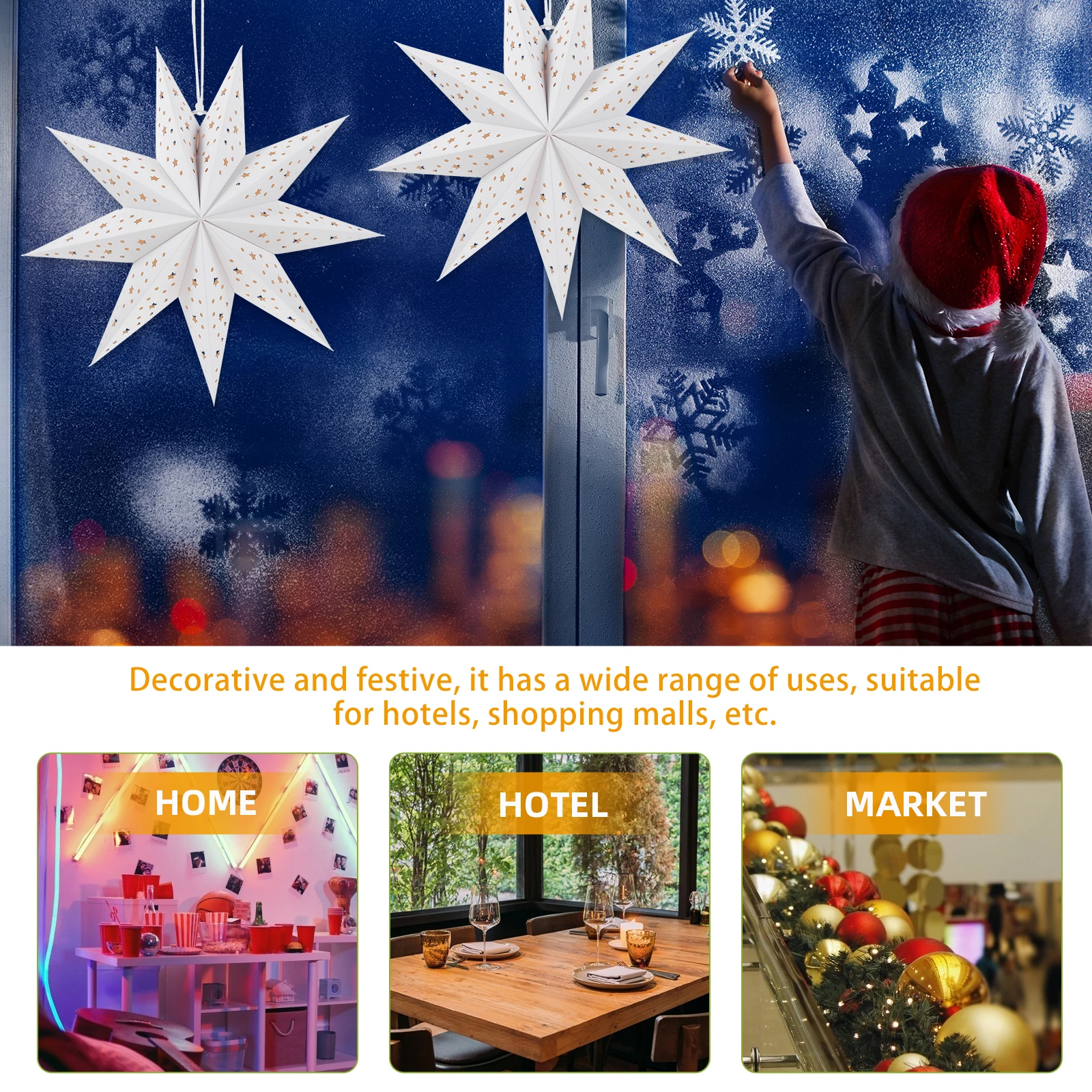 

3pcs Christmas Lampshade Covers Nine Pointed Star Lamp Shades Hanging Decorative Star Lanterns For 3D Design Paper