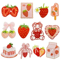 10 Pcs Strawberry Series Embroidered Patches Iron On Clothing Hat Bag Shoe Repair Material Phone Gift Box Decor DIY Accessory