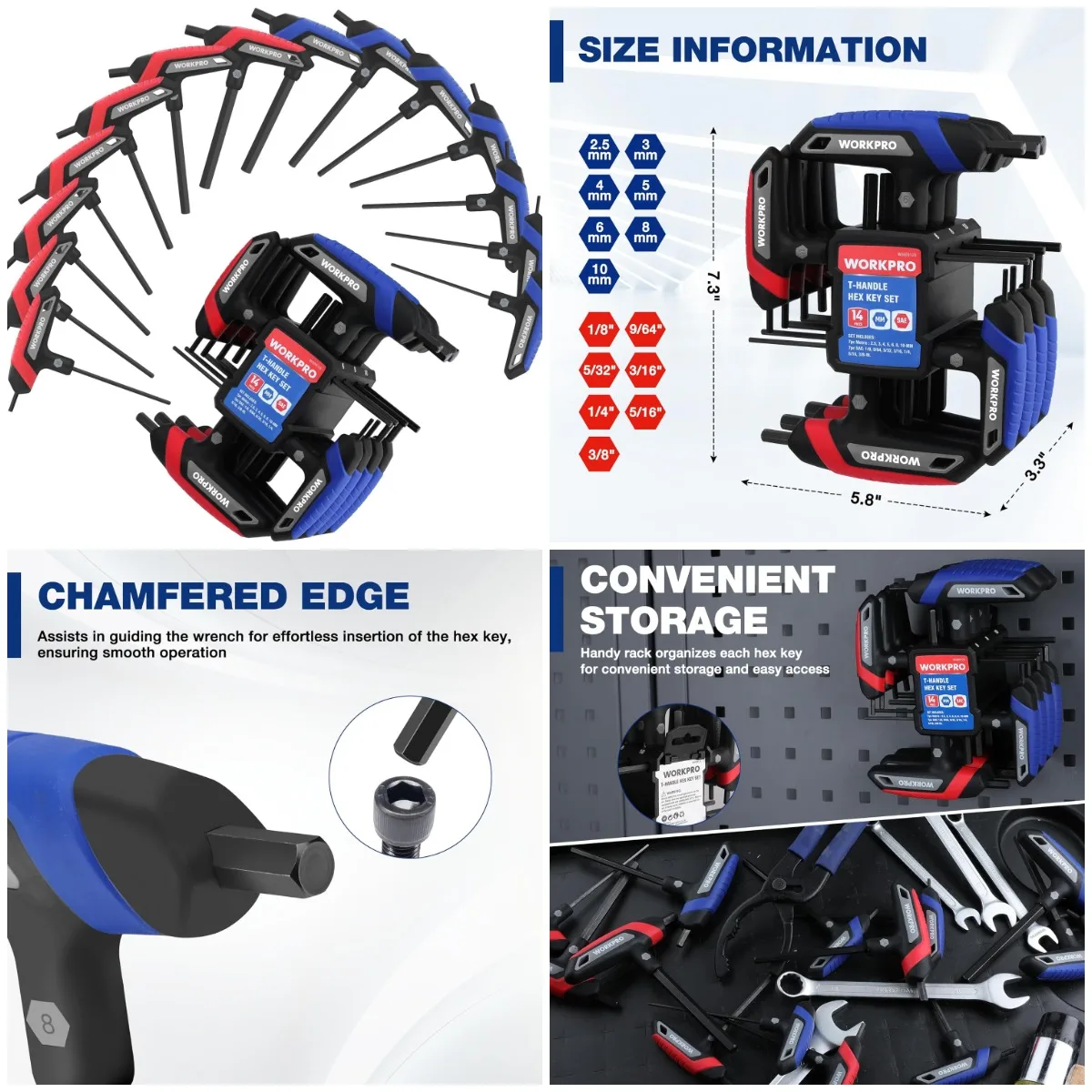 

14-Piece T-Handle Allen Wrench Set, Metric & SAE, Long Hex Key with Storage Rack for DIY, Bike & Auto Repair