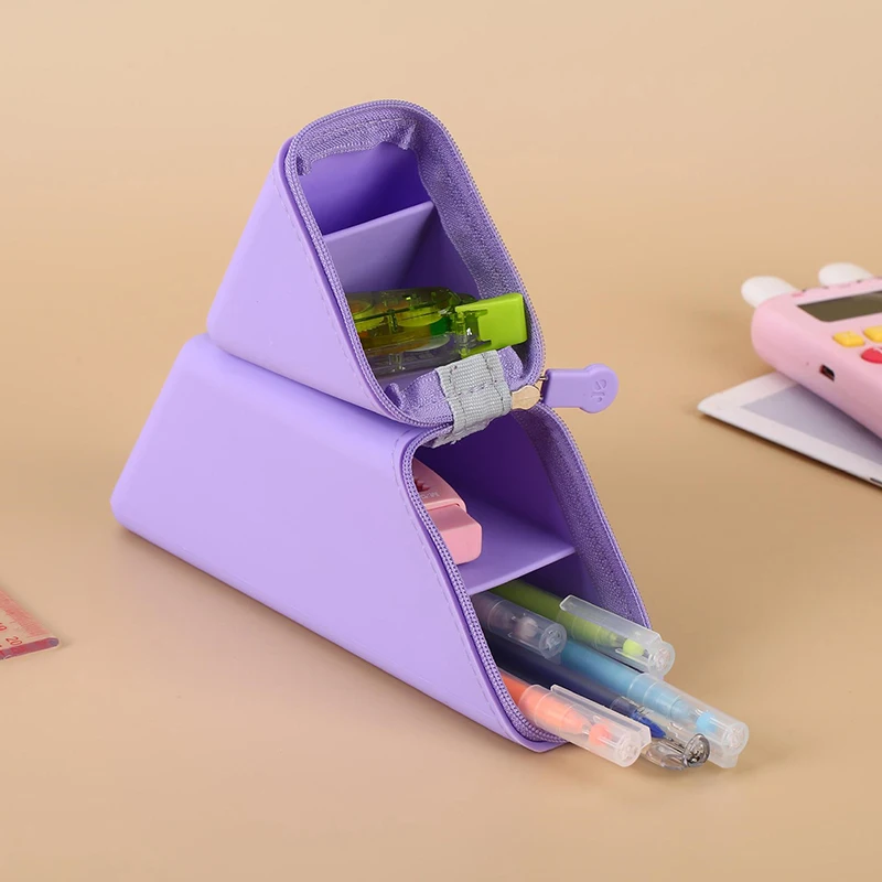 

1pc Large Capacity Student Pencil Case Silicone Pencil Case Gradient Rectangular Stationery Organizer Pencil Bag