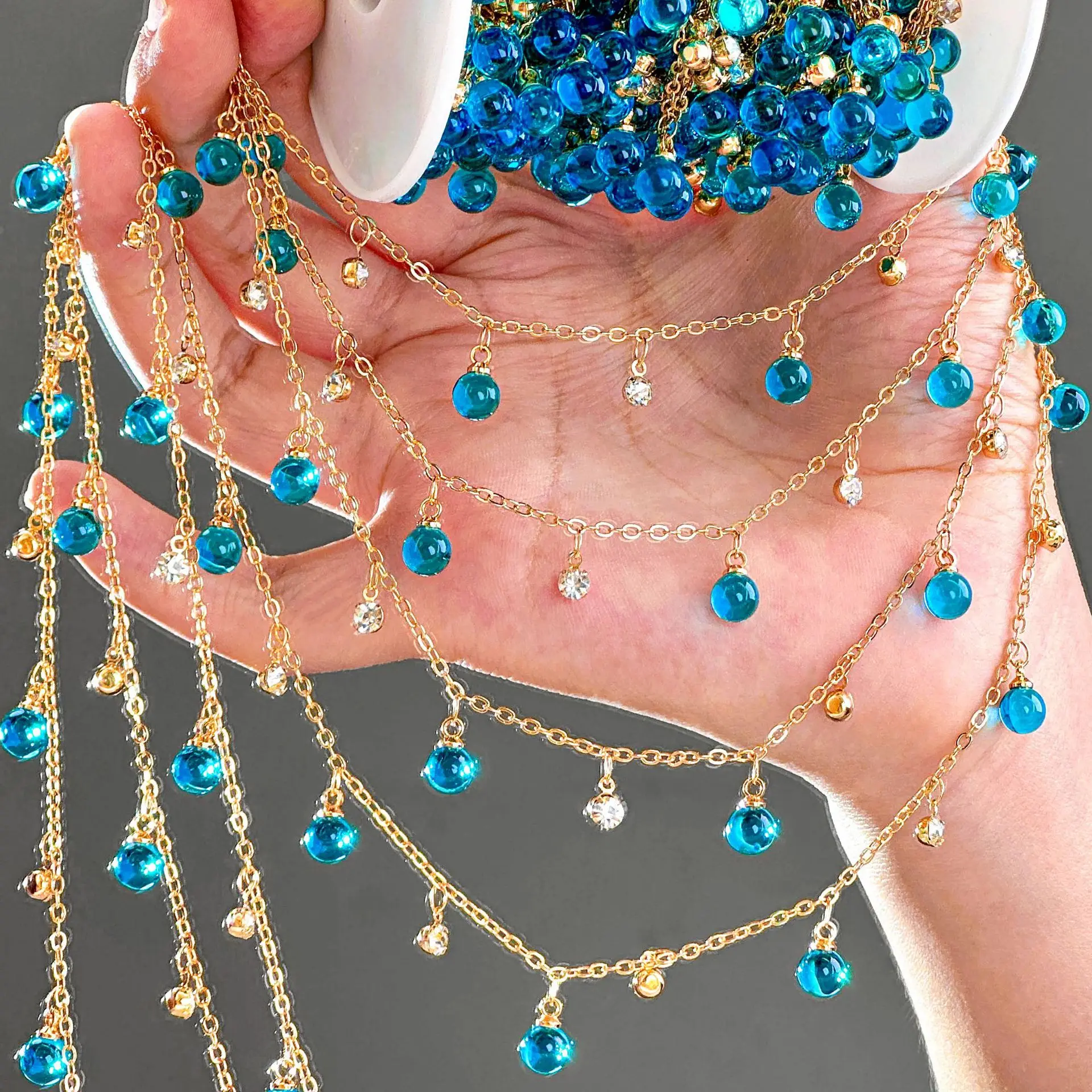 0,5m/1m Klare Kristall-Rundkugel-Perlenkette DIY Halsketten Armband Kopfschmuck Schmuck Kleidung Heim Handwerk Zubehör – Detail 5