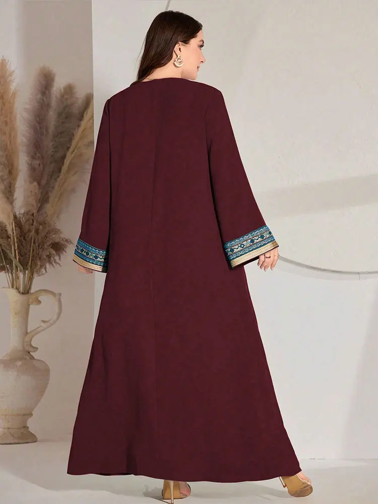 حجم كبير قفطان شرابة التطريز عباية دبي عيد رمضان المرأة فستان مسلم ملابس إسلامية رداء عربي قفطان المغرب فيستدوس