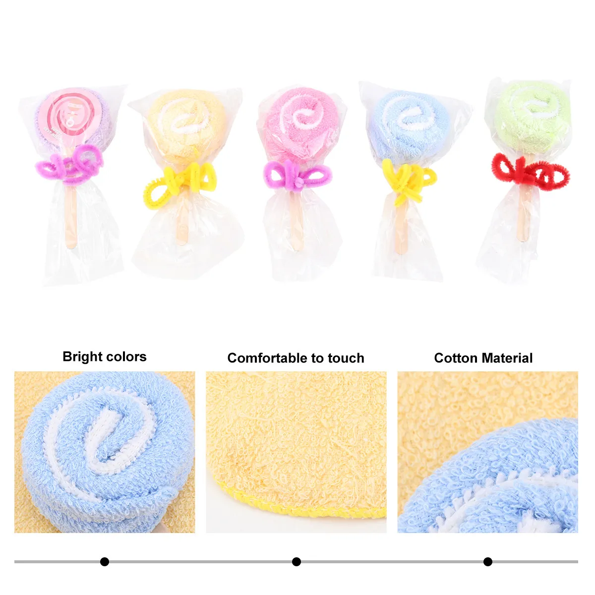 5Pcs Creative Lollipop Design Towel Set Eco-Friendly Skin-Friendly Face Towels for Wedding Birthday Christmas Party Home Office