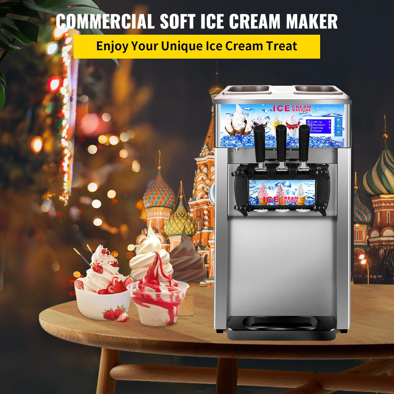 

SIHAO Tri-Flavor Commercial Soft Serve Ice Cream Machine 18L/H LCD Auto-Cleaning for Dessert Cafe & Ice Cream Shop