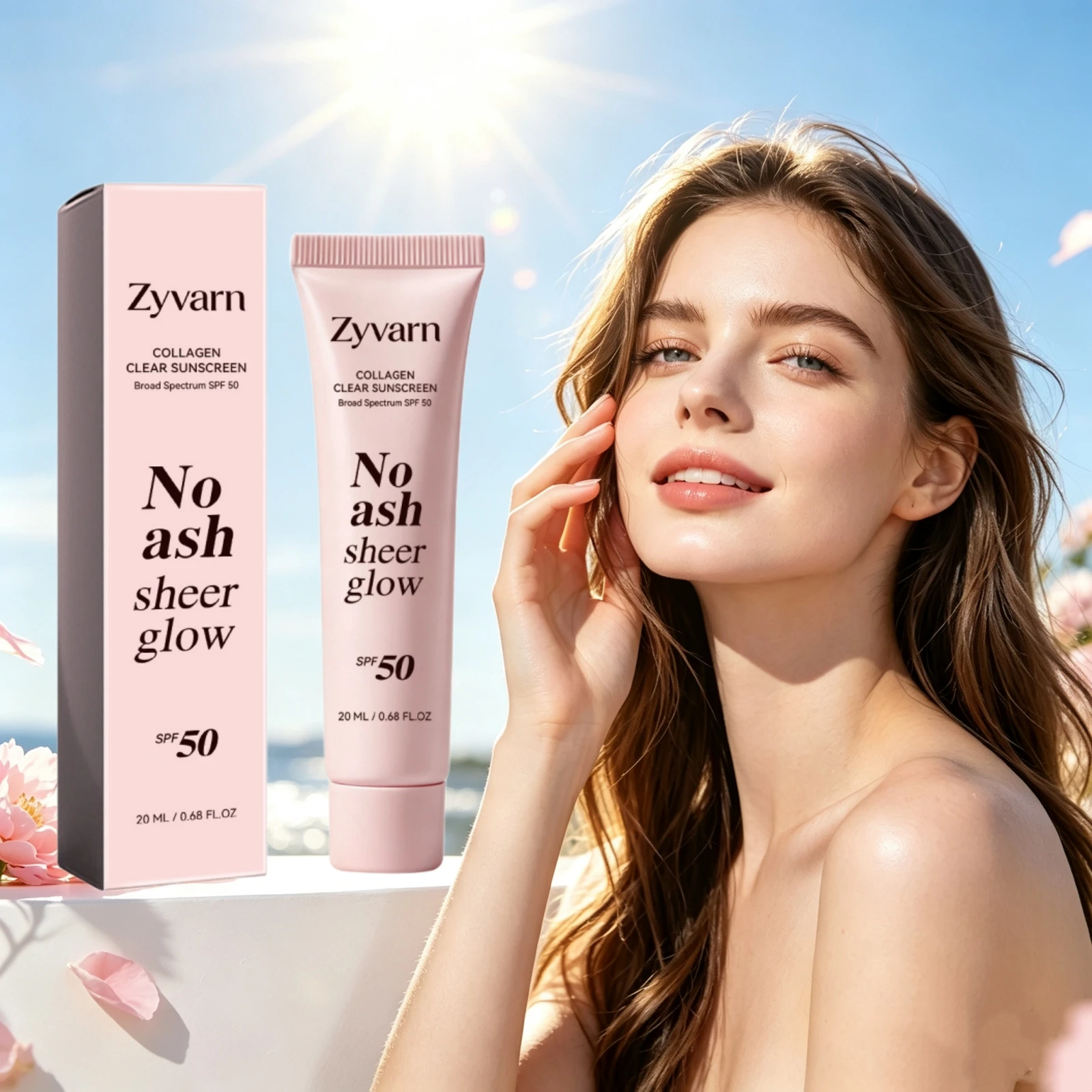 Collagen Clear Sunscreen SPF 50 Broad Spectrum Invisible No White Cast Daily Sun Protection Care Glow Face Moisturizer Sunscreen