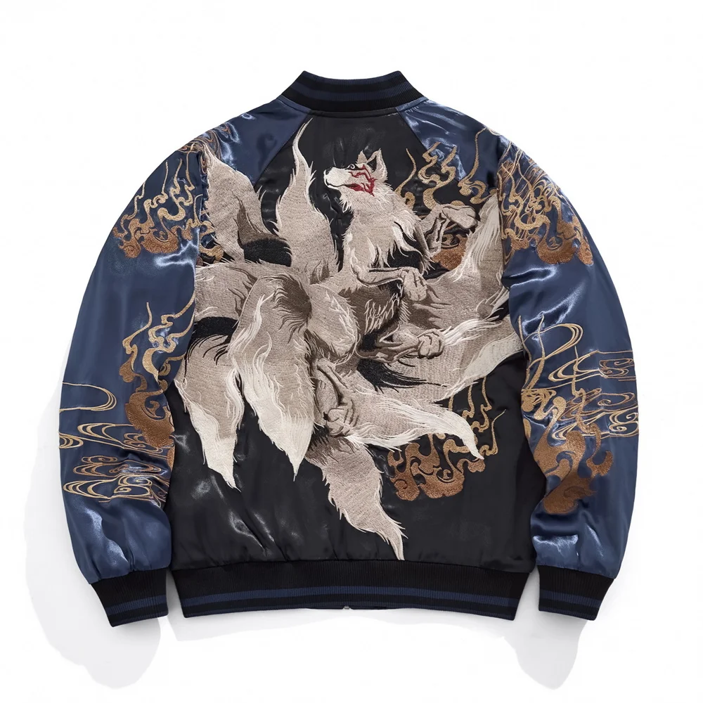 

Men's Japanese Style Jacket 2025 Anime Fox Embroidery Bomber Coat Streetwear Vintage Baseball Jacket Urban Fashion
