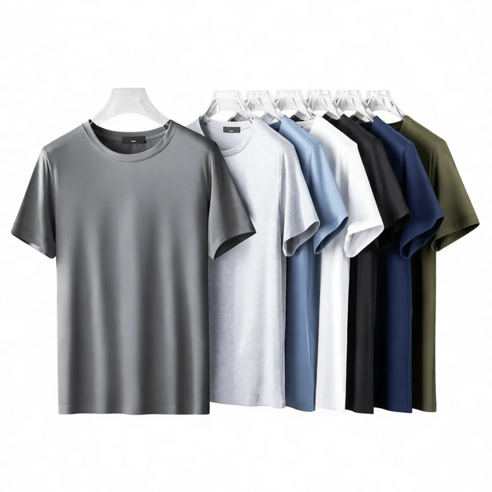 Ice Silk Mens T Shirt Short Sleeve Breathable Quick Dry Summer Casual Loose Fit Solid Color Modal Soft Active Tee