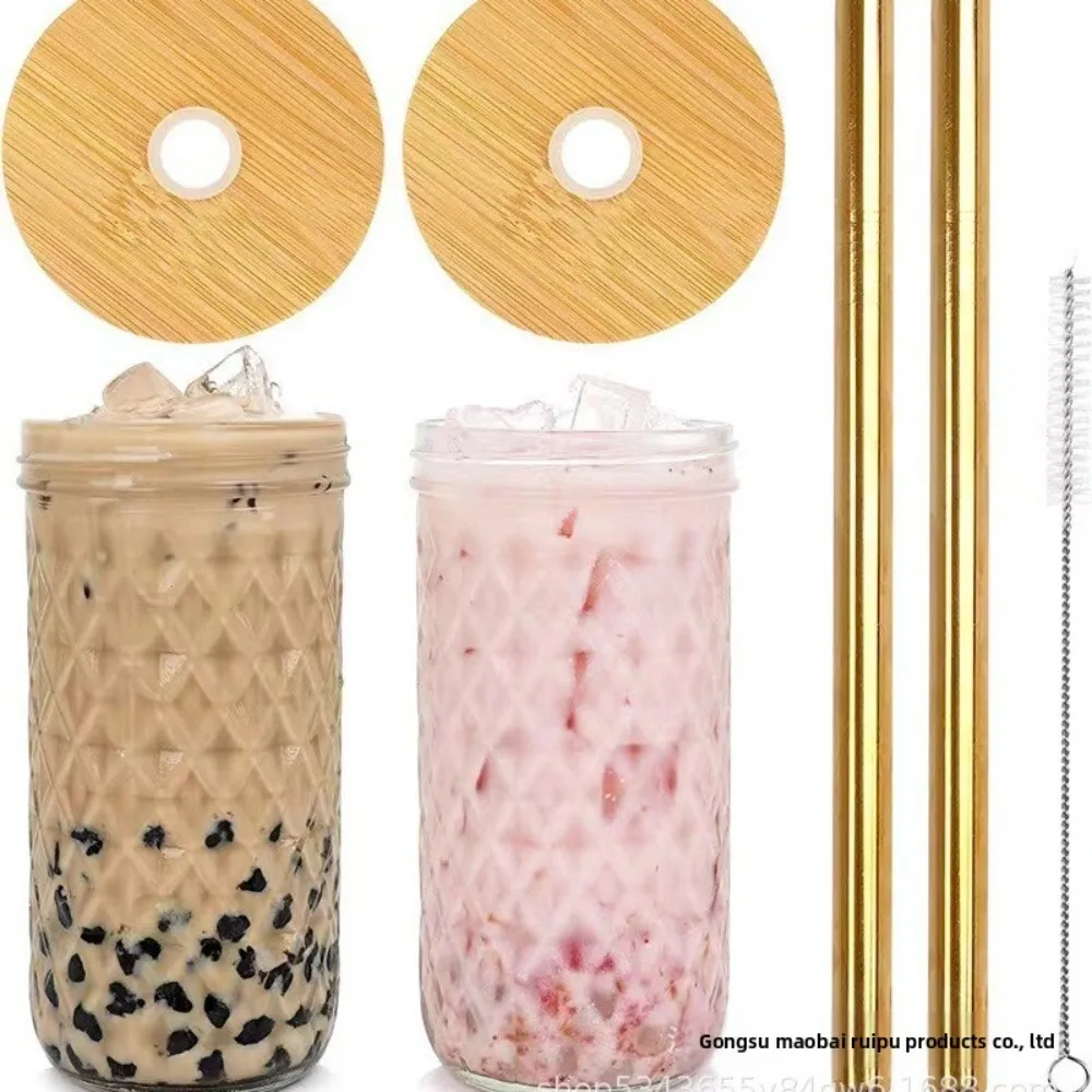 

22 Oz Mason Glass Jar with Bubble Tea Straw for Cold Drinks Salad Serving and Pour Over Coffee Use