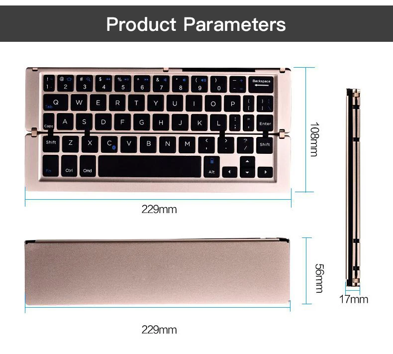 Portable Folding Rechargeable Aluminum Foldable bluetooth Keyboard with Phone Stand