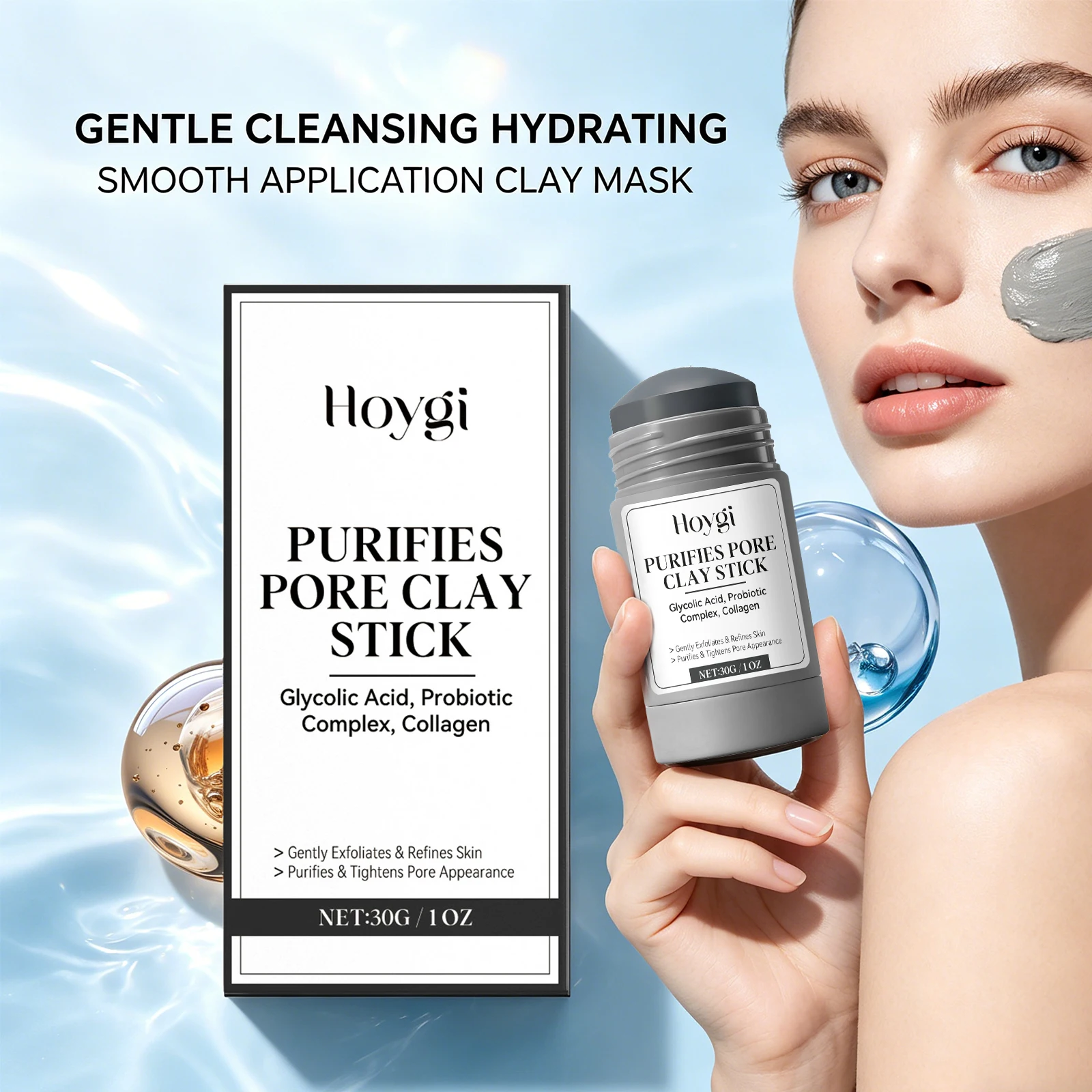 Pore Purifying Clay Mask Stick Blackhead Remover Pore Minimizing Deep Cleaning Brightening Skin Glycolic Acid Face Mask 30g