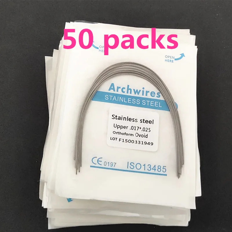 50 Bags Dental Stainless Steel Ovoid Round/Rectangular Arch Wires Oval Ortodoncia