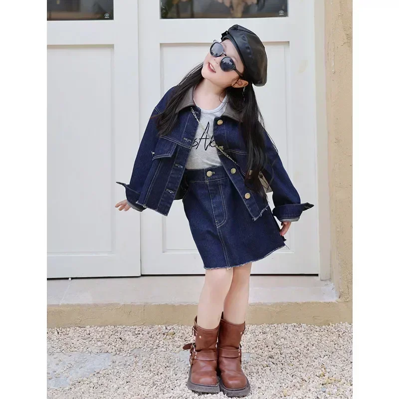 2024 Fashion Korean Mummy and Me Jacket Skirts Mom and Baby Girls Matching Denim Clothes Sets Mother Daughter Two Piece Outfits