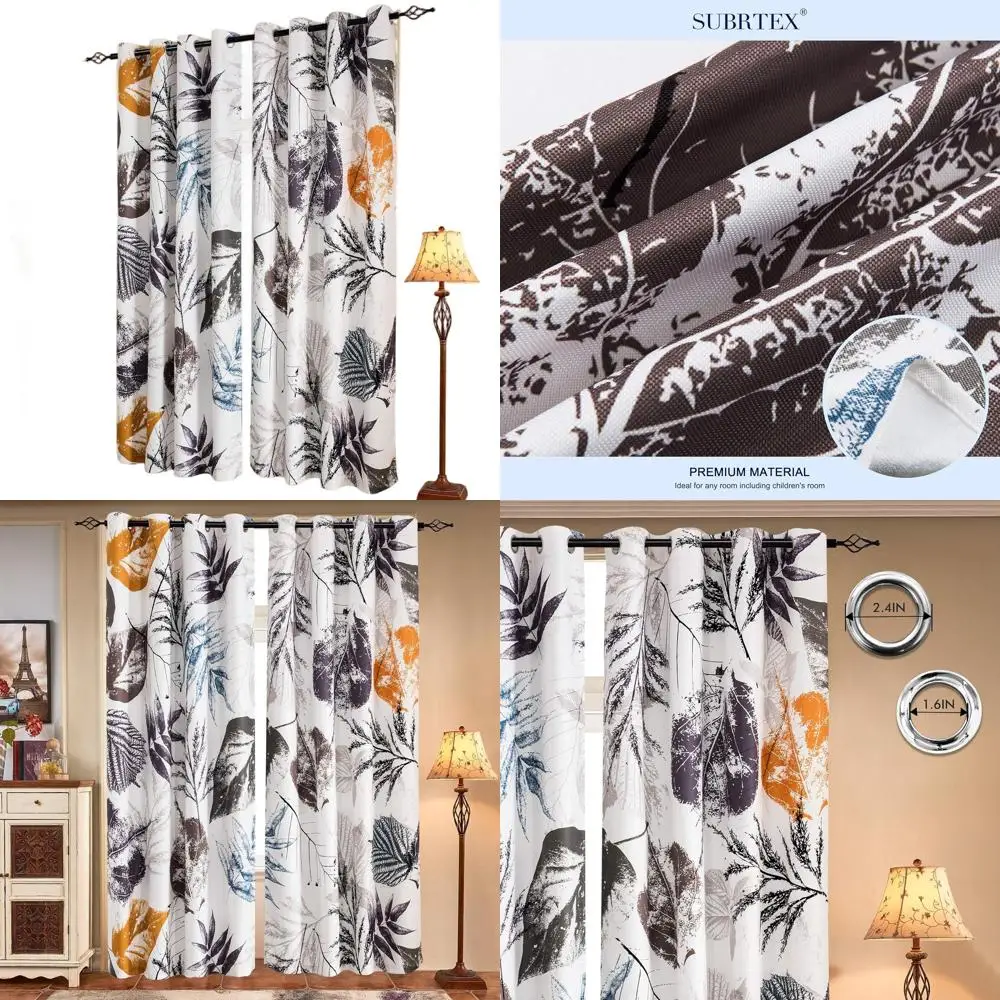 

Gray Semi-Sheer 50% Blackout Boho Floral Curtains, 52x84, Vibrant Living Room Drapes