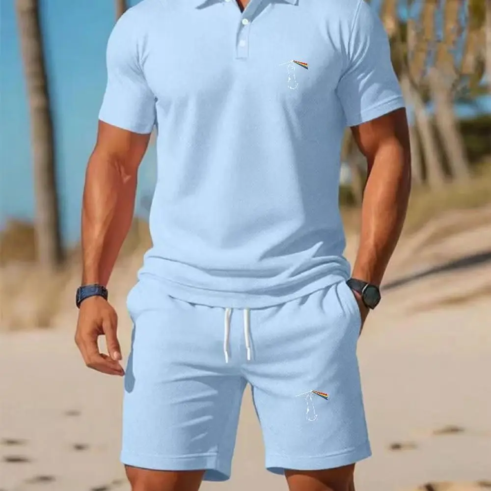 Summer Men's Streetwear 2 Piece Set polo-Neck T-Shirt+Sports Shorts Quick Dry Fitness Gym Running Suit Hot Sale Fashion Casual view 4