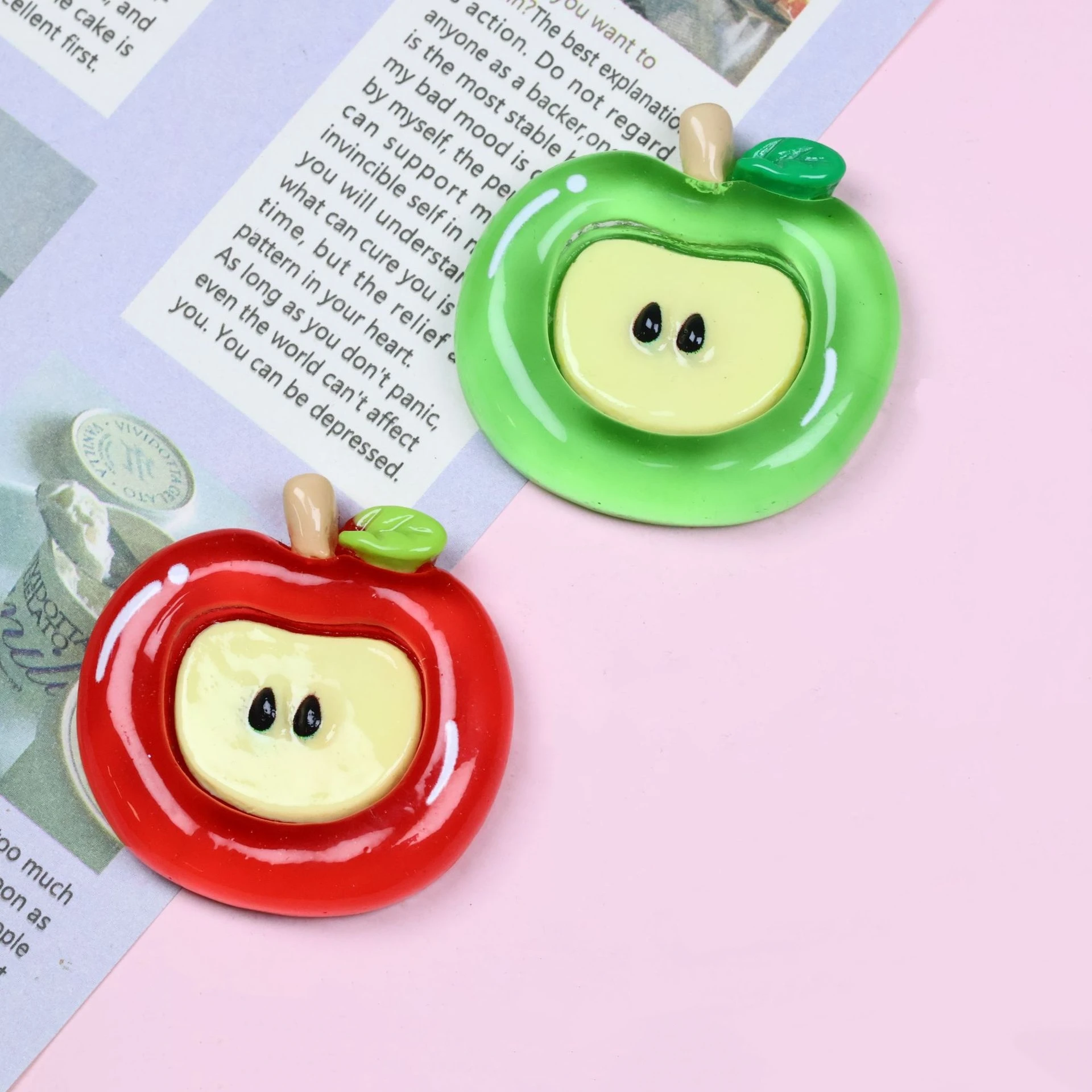 30pcs Translucent Apple Resin Charms - Mixed Sizes Cream Glue DIY Crafts for Hair Clips, Phone Cases, Jewelry & Bags