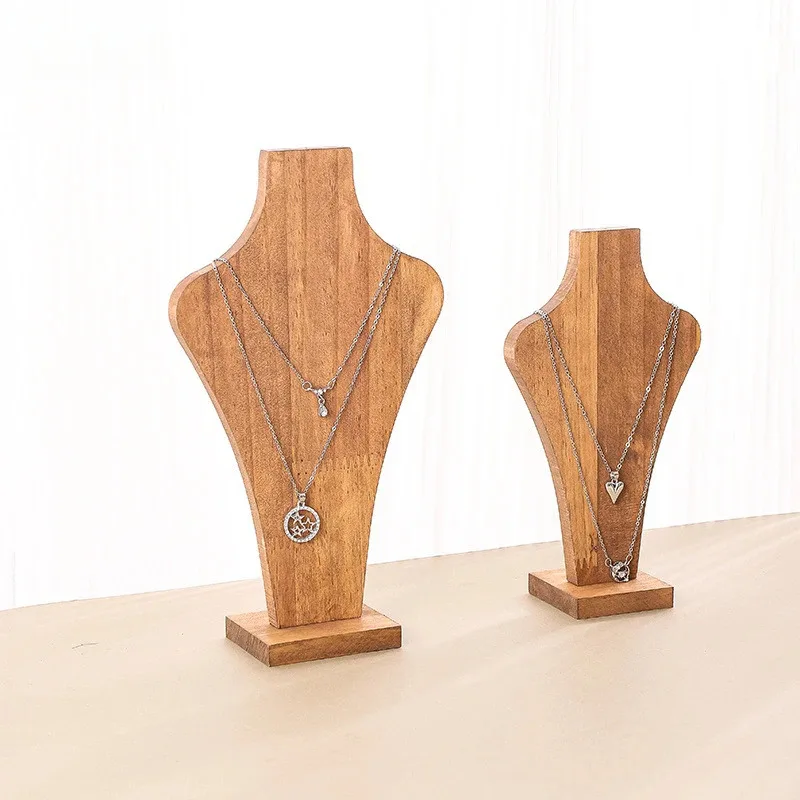 Walnut Wood Adjustable Jewelry Display Rack with Detachable Shelf – for Store, Market & Countertop Organizer