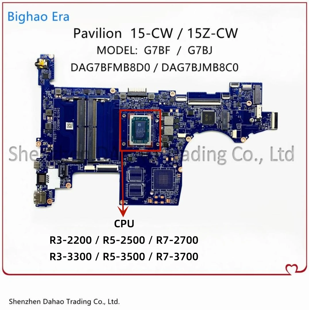 Laptop Motherboard para HP Pavilion, DAG7BJMB8D0, DAG7BJMB8D0, R3, R5, R7 CPU, L22762-001, L22762-001, L46710-601, L22762-001, L46710-601