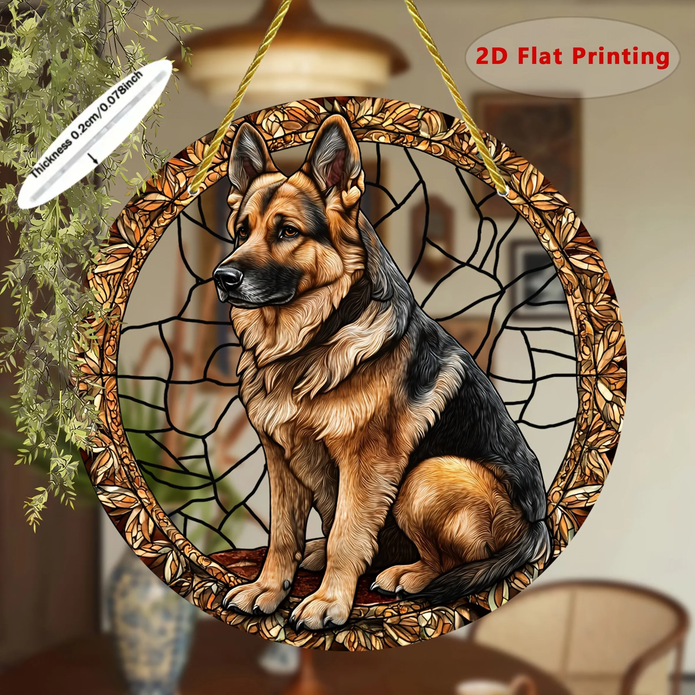 2D Flach, 2D Flach Rundes Schild Schäferhund Bunter Garten-Symbol, Freunde, Geeignet für Alle Jahreszeiten Dekoration, Gartendekoration