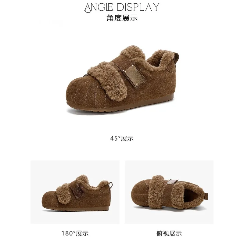 ニッチレトロスタイルシェルヘッドベルベットコットンシューズ2025冬万能プラットフォームカジュアルシューズ