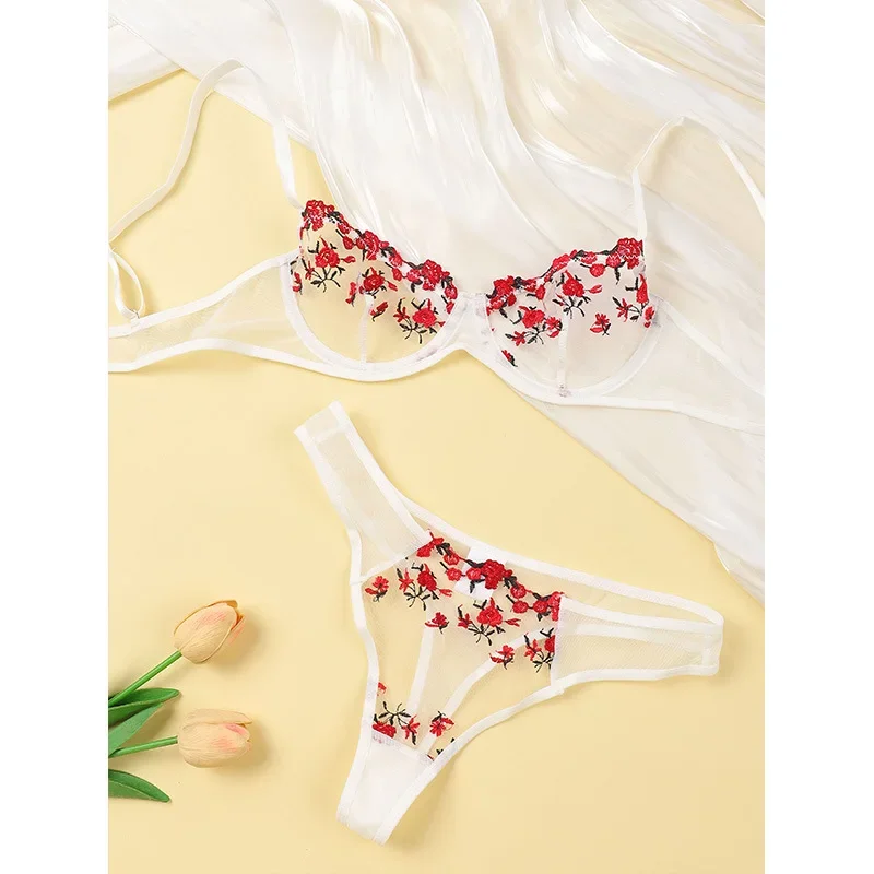 

2Pcs Set Sexy Lace Sensual Lingerie Erotic Embroidery Lace 2024 Bra For Women Underwear Intimate Sexi Costumes Bra And Panty Set