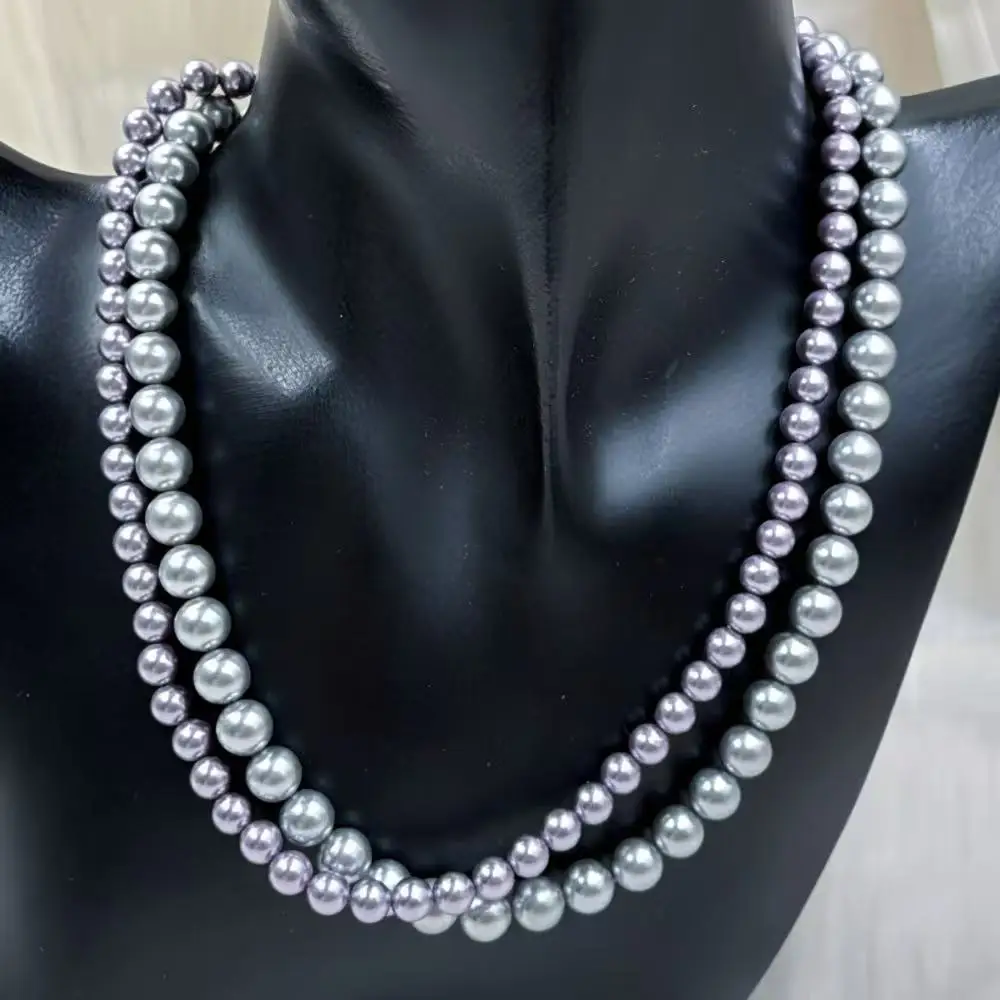 

6 мм 8 мм ювелирные изделия на день рождения подарок фиолетовый серый круглый натуральный жемчуг ракушки женские колье-чокеры 17-20 дюймов