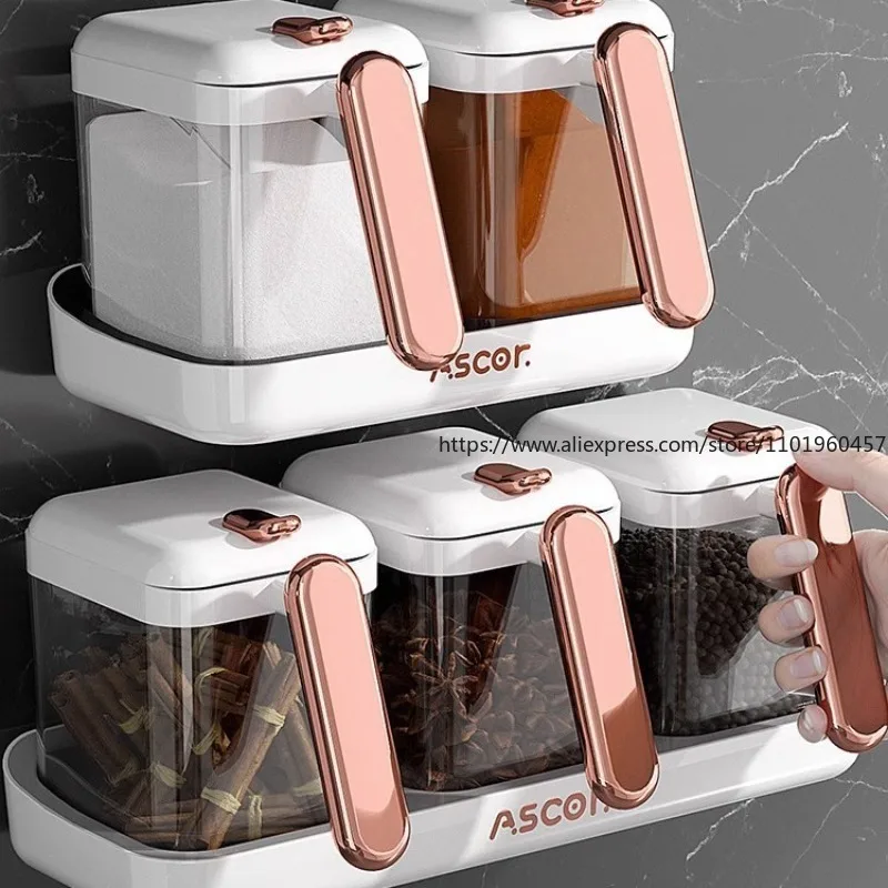 

Настенный набор банок для специй для домашней кухни, многофункциональный ящик для хранения соли, специй, подвесной контейнер для приправ MSG, комплект